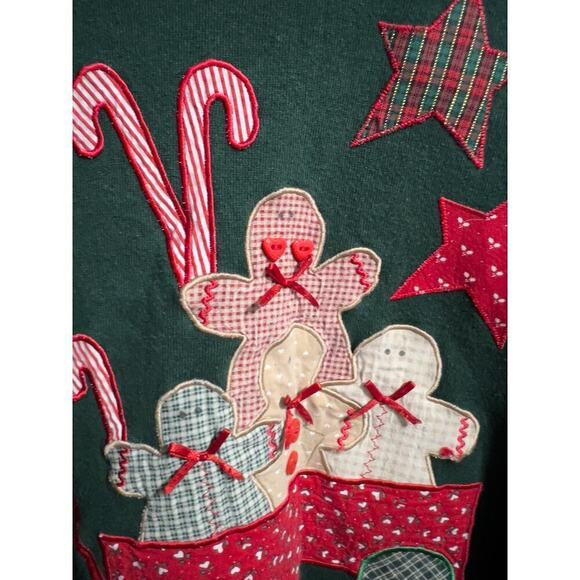 Vintage Sweatshirt Crewneck M Gingerbread Patch Green Grandma Christmas Holiday - Picture 2 of 5